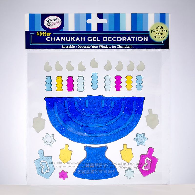 CHANUKAH WINDOW GEL DECO, GLOW IN DARK, 8"X10", HEADER