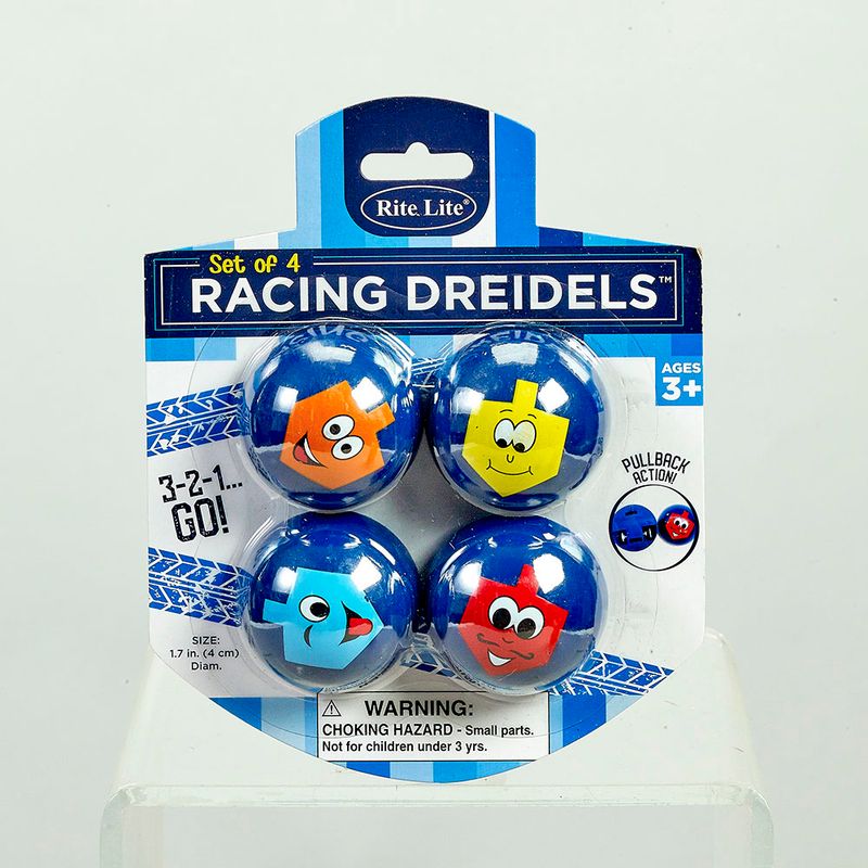 CHANUKAH “RACING DREIDELS“, PLASTIC, 2.25" D, SET OF 4,CARDED