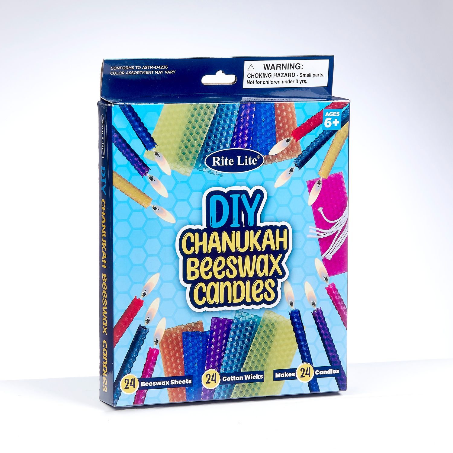 D-I-Y CHANUKAH BEESWAX CANDLES,24 CANDLES, COLORBOX