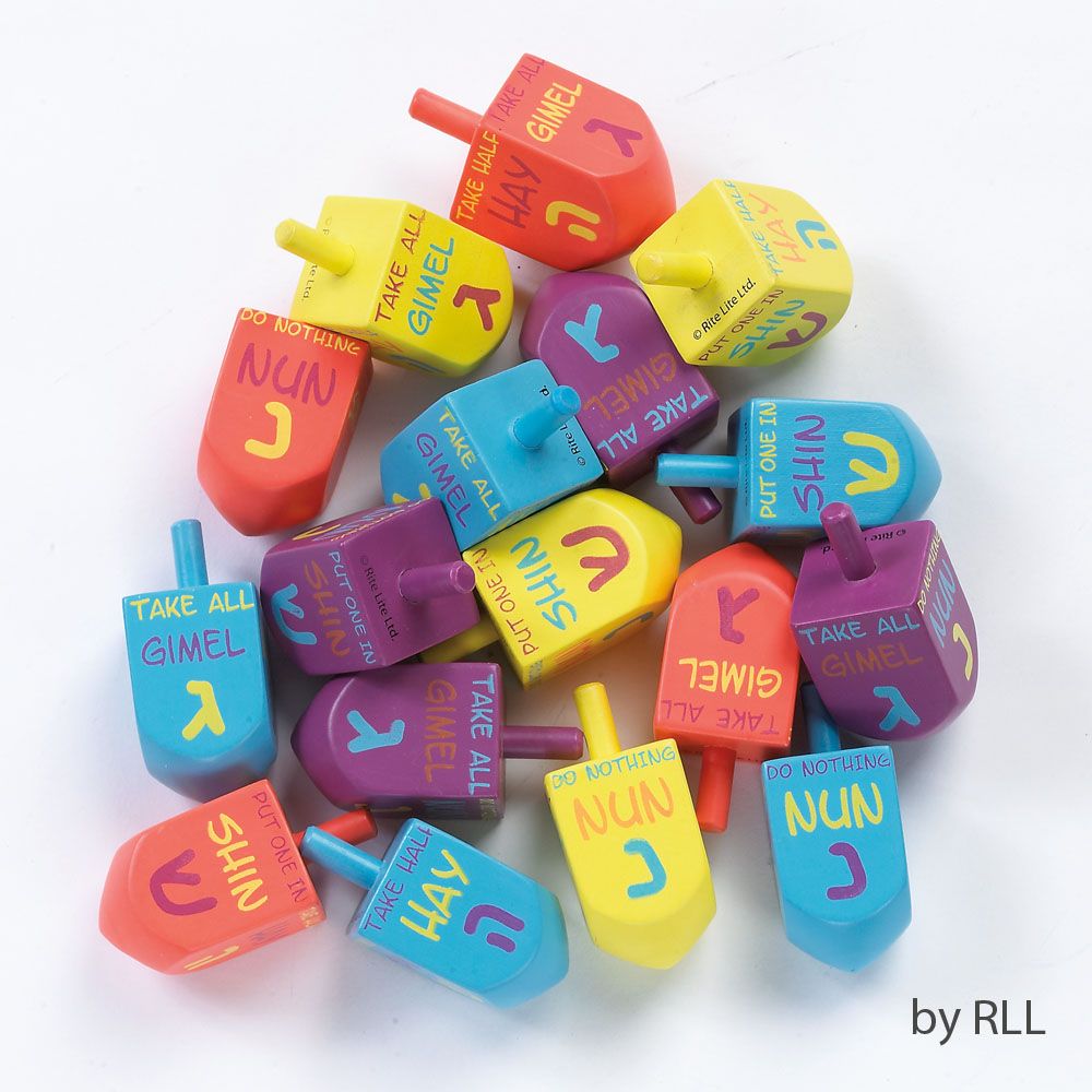 DREIDELS,"RULES OF THE GAME",HANDPAINTD WOOD,LARGE,2.25",25/CLRBX