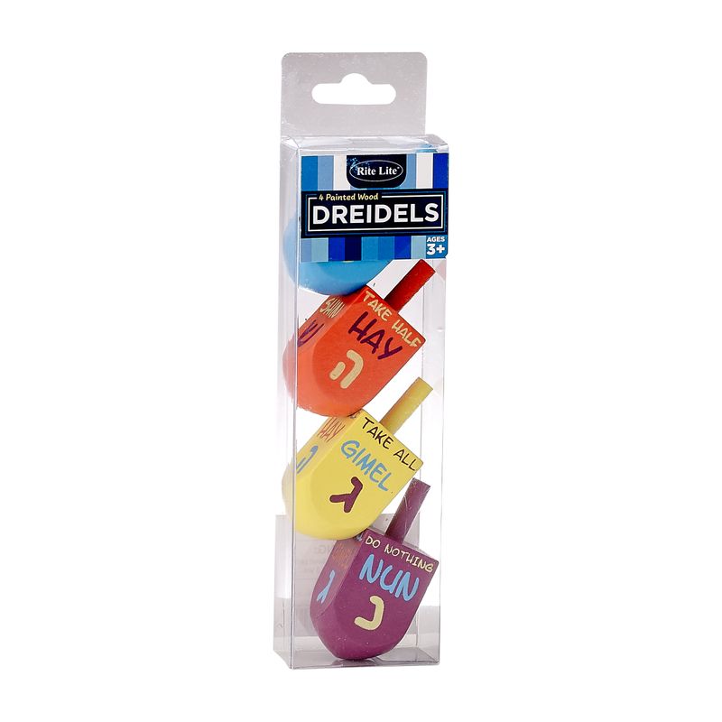 DREIDELS,"RULES OF THE GAME",HANDPAINTD WOOD,LARGE,2.25"H,4/GFTBX