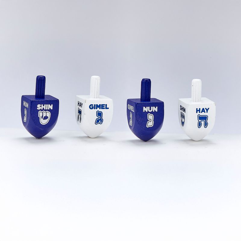 DREIDELS,WOOD,SMALL, BLUE&amp;WHITE W/HOTSTAMPING,1.5"H,100/COLORBOX