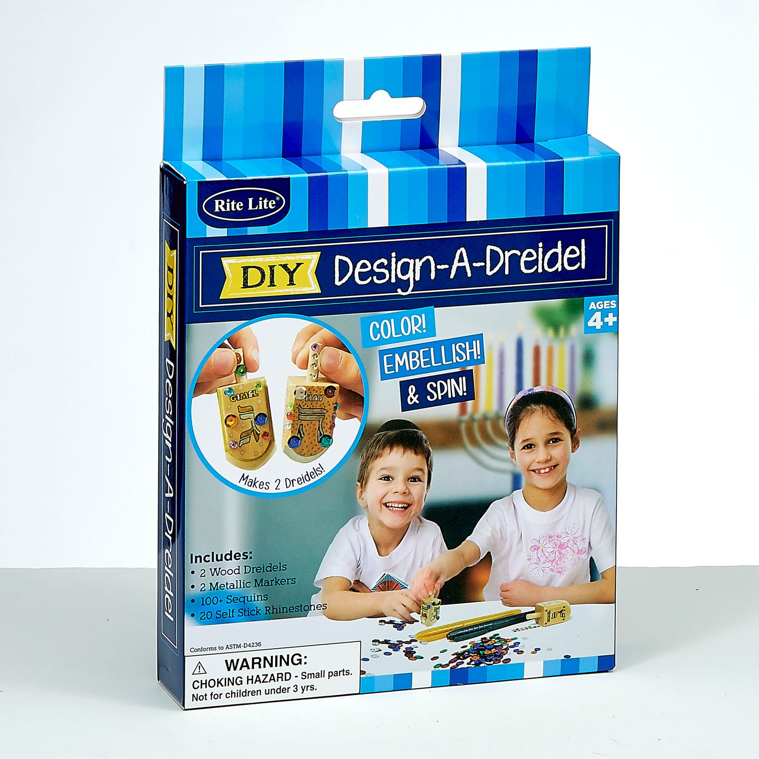 DESIGN-A-DREIDEL KIT,2 LG WOOD DREIDELS,2MARKERS,SEQUINS,CLRBX