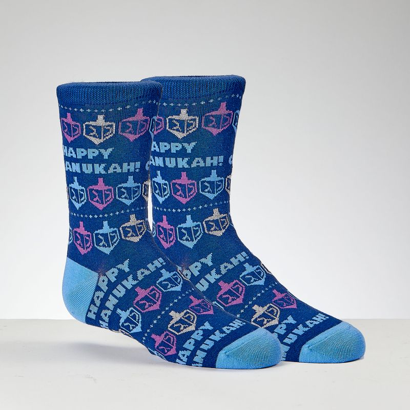 DREIDELS&amp;HAPPY CHANUKAH SOCKS,COTT BLEND,METALLIC,YOUTH CREW