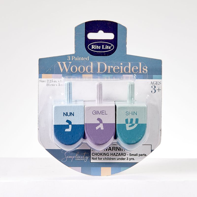 DREIDELS,"COLORBLOCK",SIMPLICITY,HNDPAINTED WOOD,LG,2.25",3/CARD