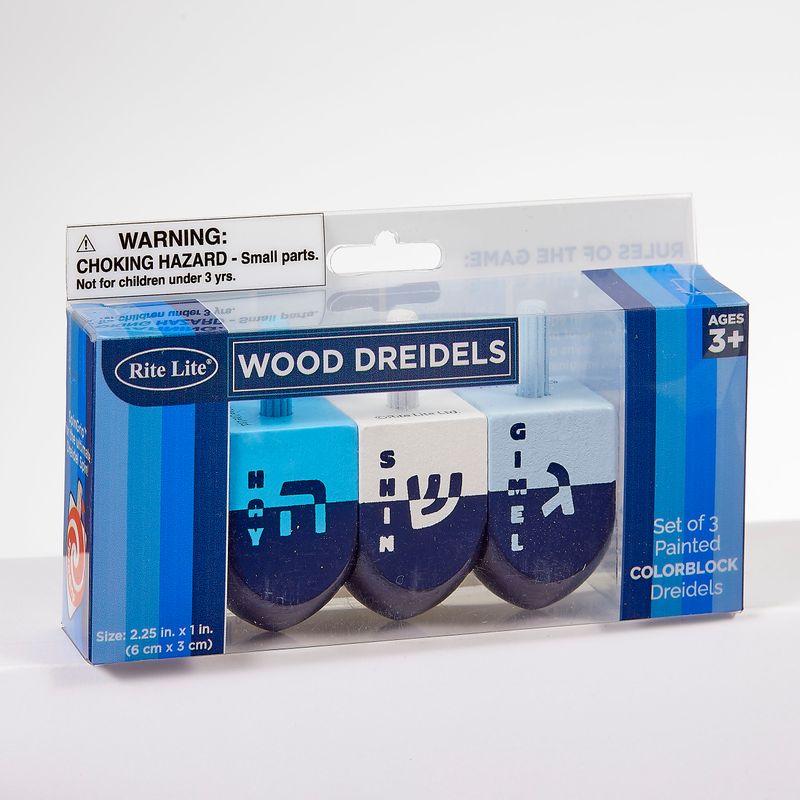 DREIDELS,COLORBLOCK,SHADES/BLUE,HNDPAINTD WOOD,LG,2.25",3/GIFTBX