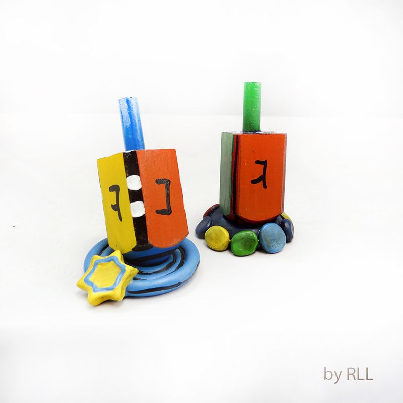HAND-PAINTED WOOD MULTI DREIDEL &amp; STAND,2 1/2"-ASSTD,BOXED