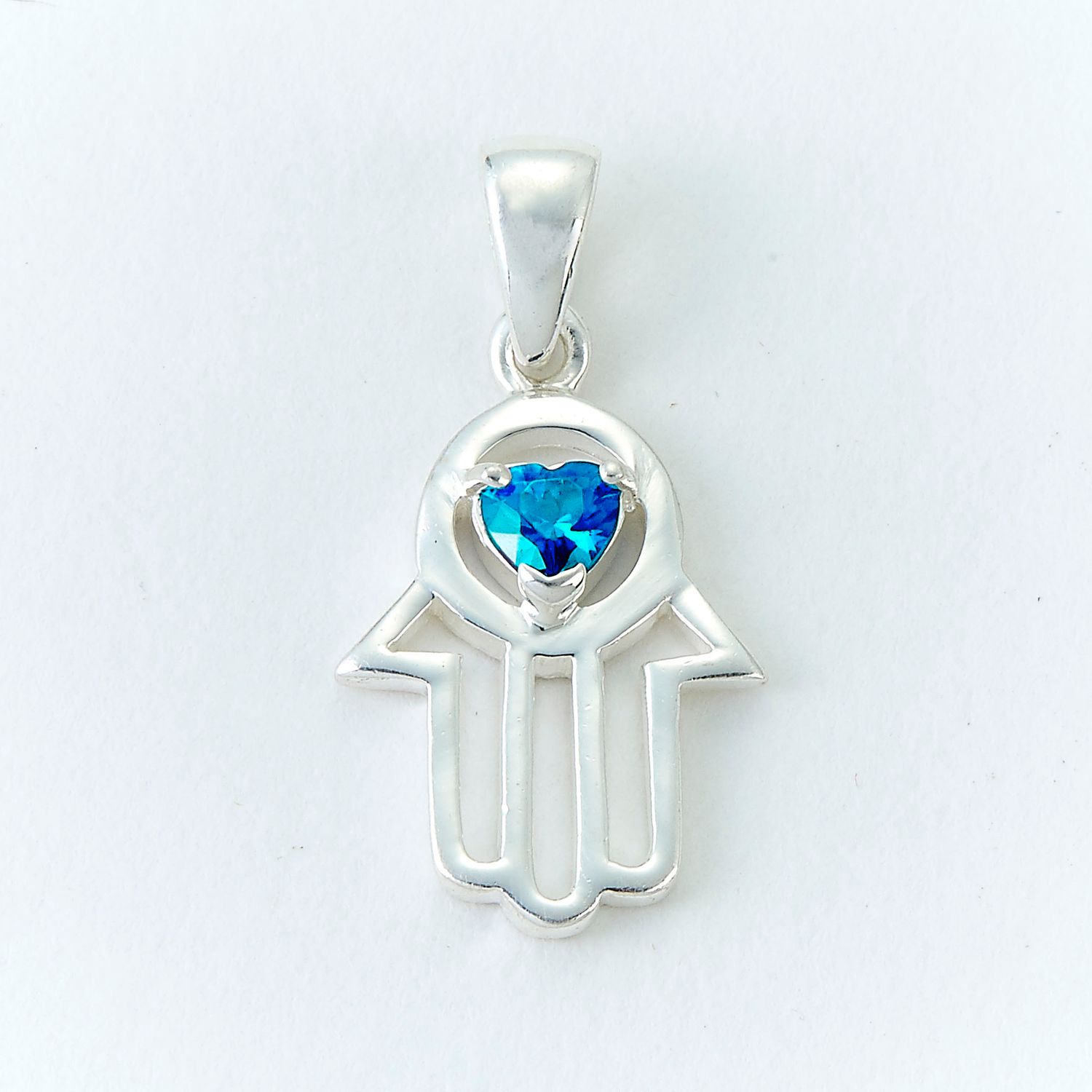 HAMSA PENDANT STERLING WITH BLUE STONE, 3/4" , POLYBAG