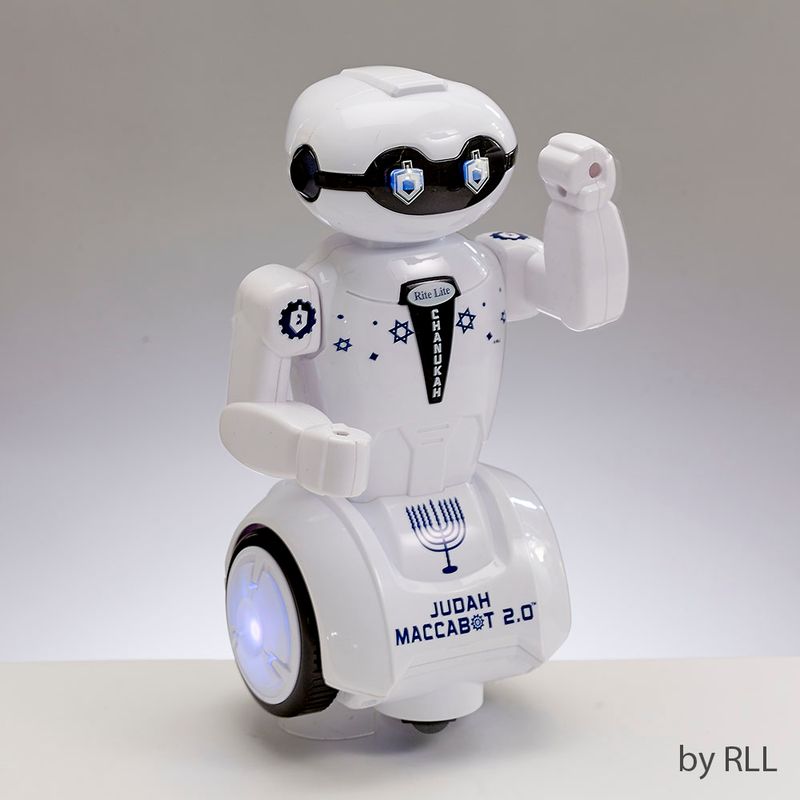 JUDAH MACCABOT 2.0 ,ROBOT W/ 3 CHANUKAH SONGS,PLASTIC,9",COLORBOX