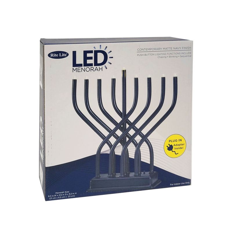 LED MENORAH, MULTIFUNCTION,METAL, NAVY, UL ADAPT, 9"H, COLOR BOX
