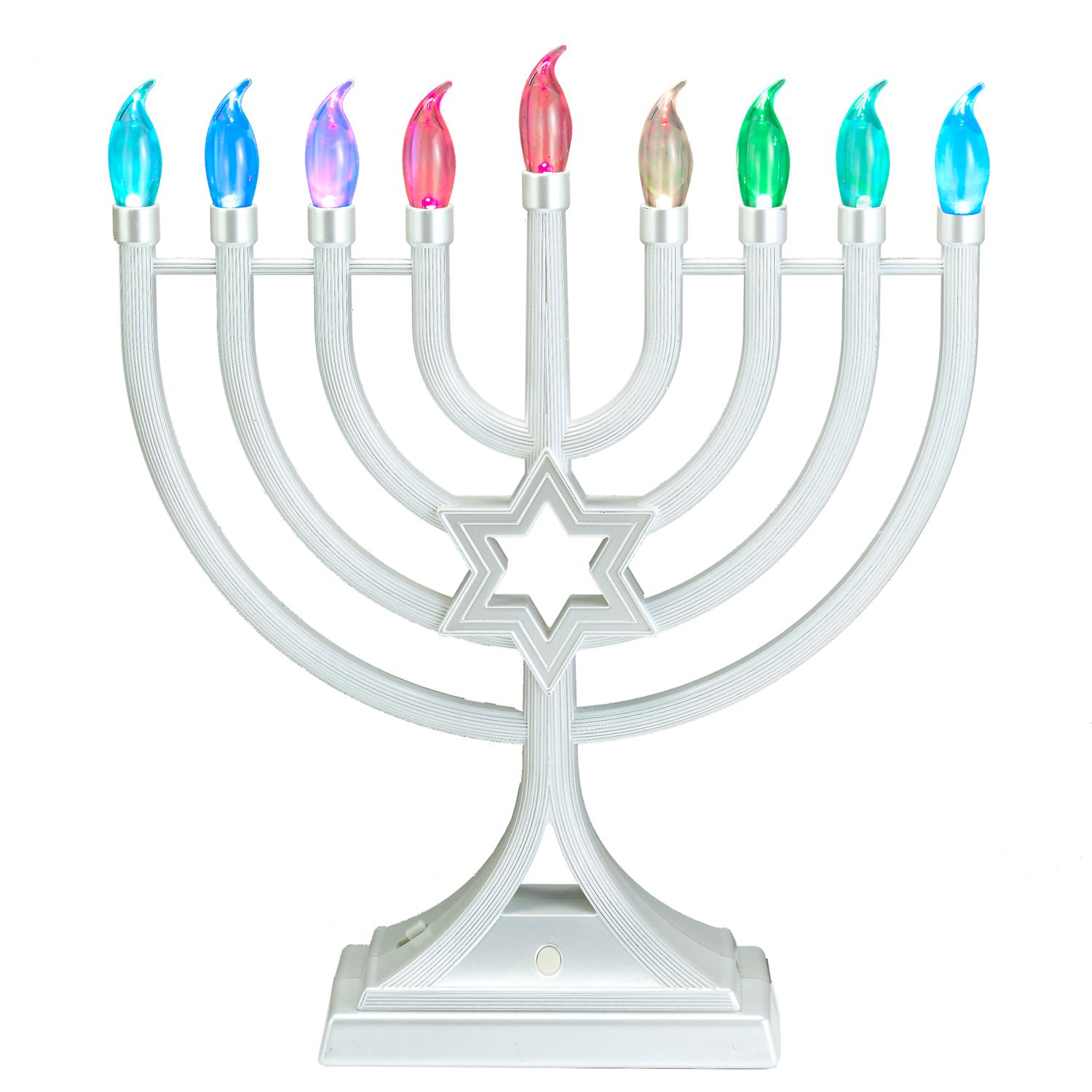 LED MENORAH W/ COLORCHANGING LIGHTS,ABS,PEARL WHITE,13",COLOR BOX