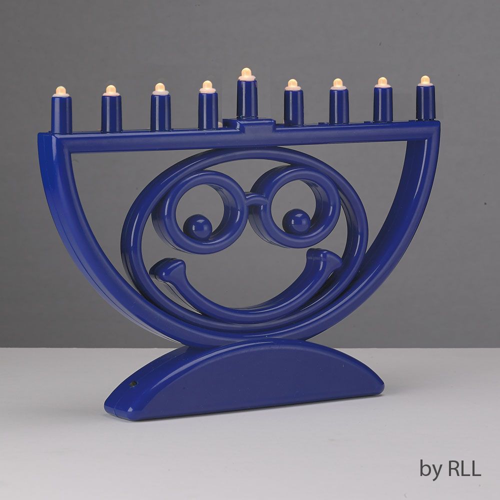 LED MENORAH,"MENOJI"™,MULTIFUNC,PLASTIC,BLU,BATT OP,6.5x9.5,CLRBX