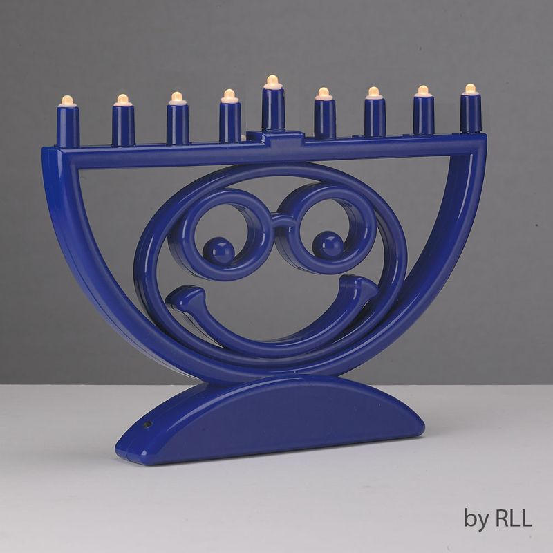 LED MENORAH,"MENOJI"™,MULTIFUNC,PLASTIC,BLU,BATT OP,6.5x9.5,CLRBX