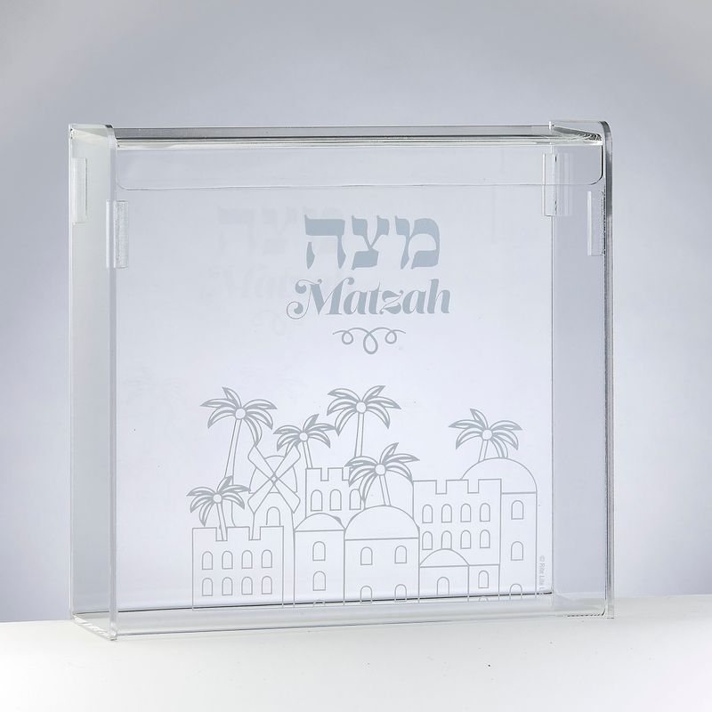 MATZAH BOX, CLEAR ACRYLIC W/ HOTSTAMP, FLIPTOP, 8", COLOR BOX
