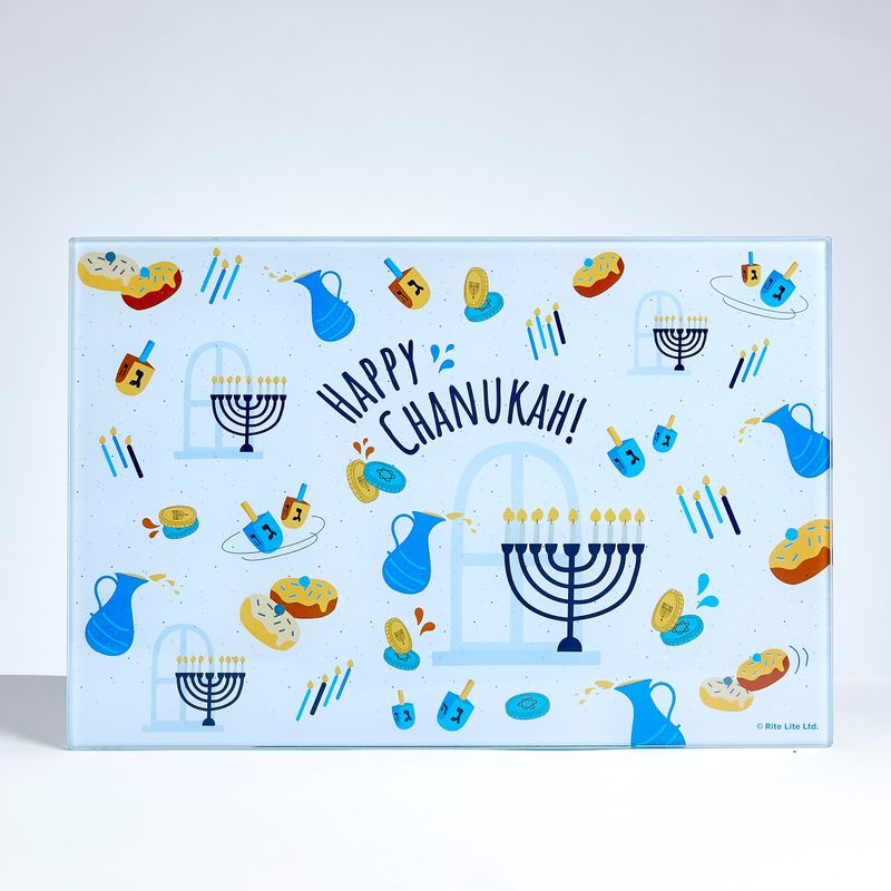 MENORAH DRIP TRAY,"WHIMSICAL",TEMPERD GLASS,12"x8",LABEL,6/DIS