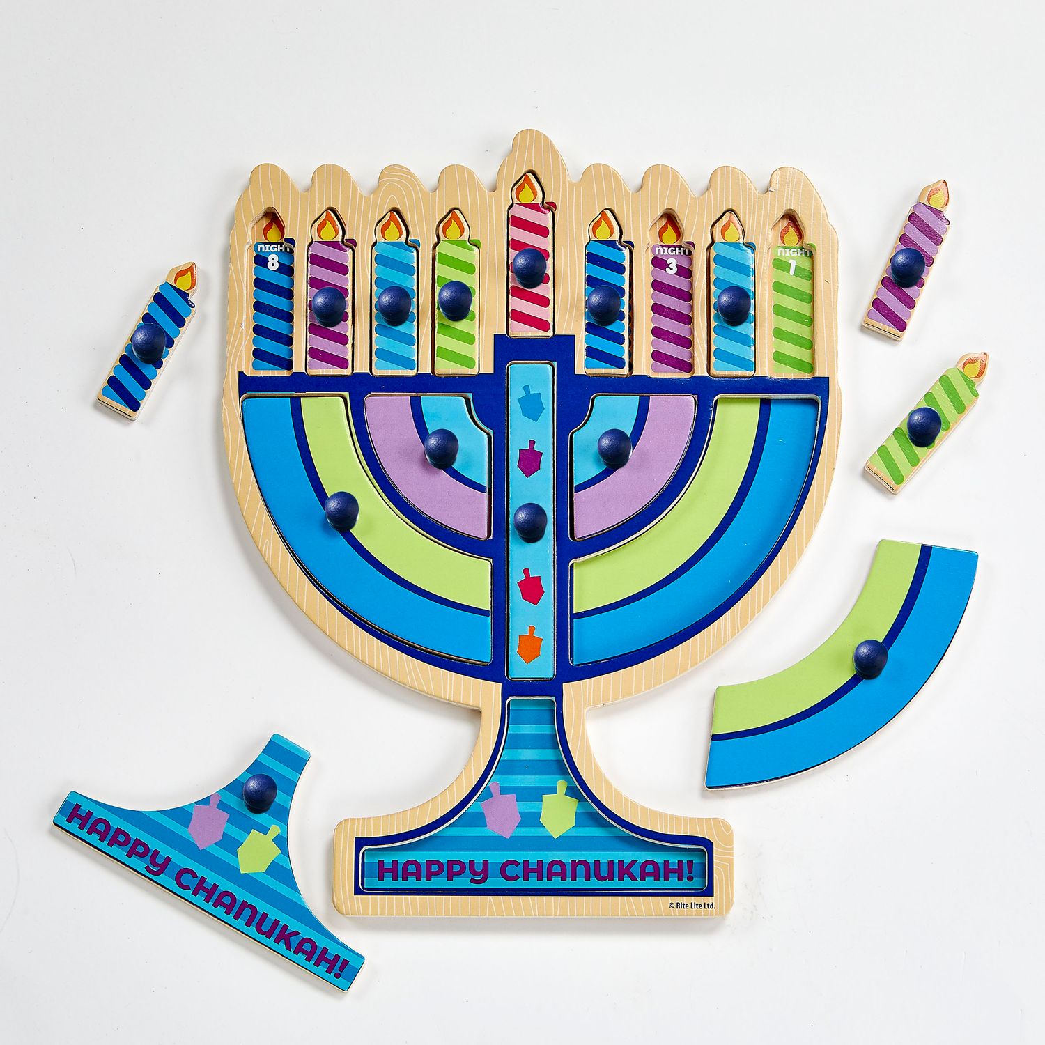 MENORAH SHAPED PUZZLE, WOOD, 15 PC., 11.5"x9", LABEL