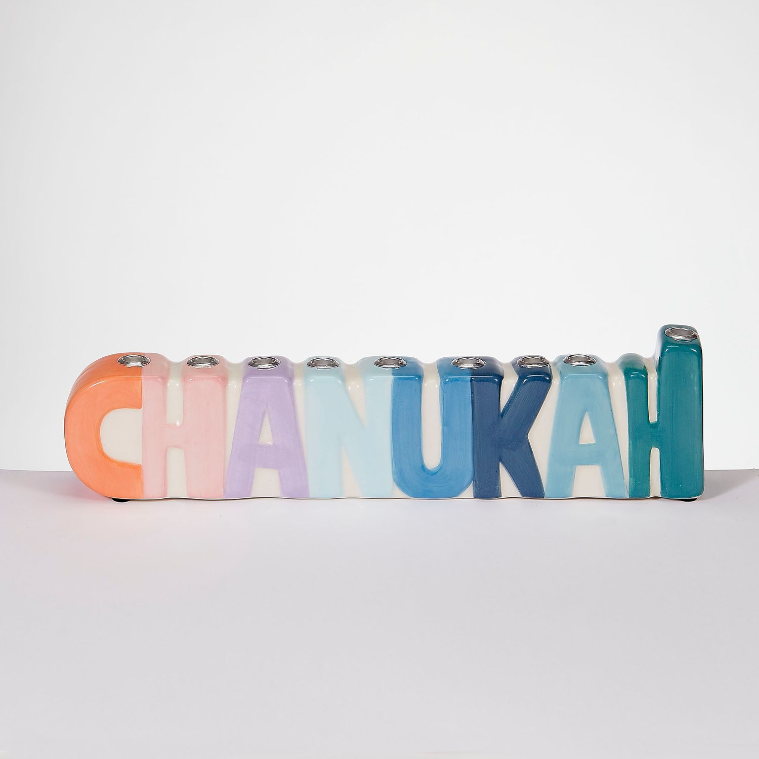 MENORAH, "CHANUKAH", HAND-PAINTED CERAMIC, 11"X3", GIFT BOX-2