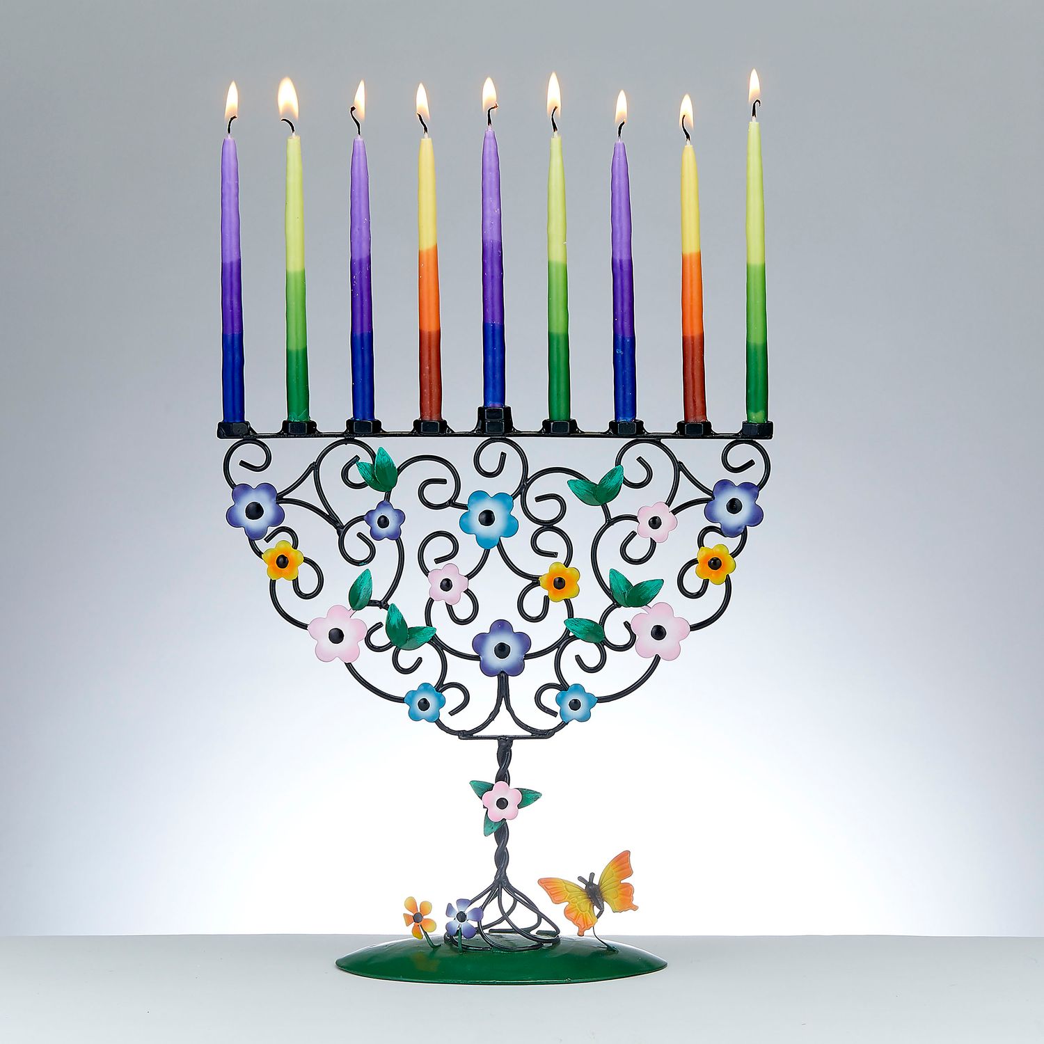MENORAH, FLOWERING TREE OF LIFE, HND CRFT METAL, 10"X10", GIFT BX