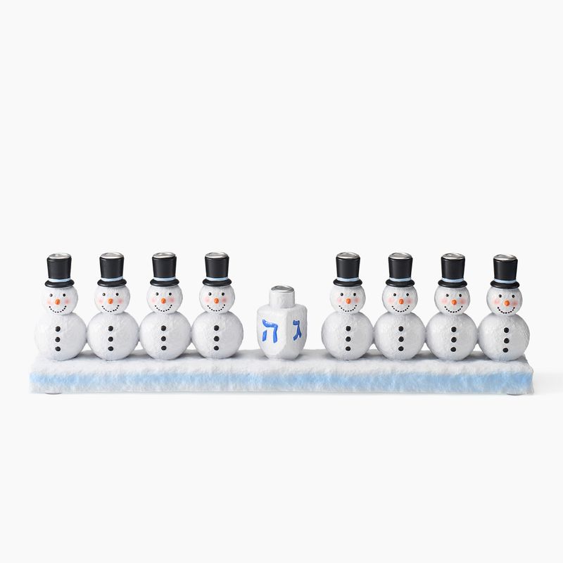 MENORAH,"CHANUKAH SNOWMEN",HANDPAINTED RESIN,12"x3",COLORBOX