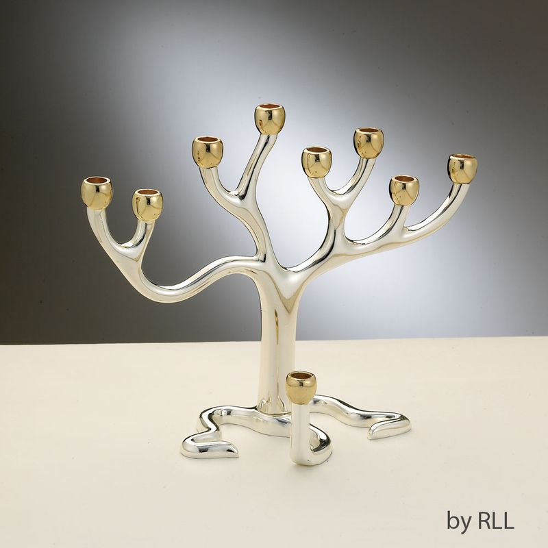 MENORAH,TREE OF LIFE™, SILVRPLATED, GLDTONE CUPS,8x7, GIFTBOX