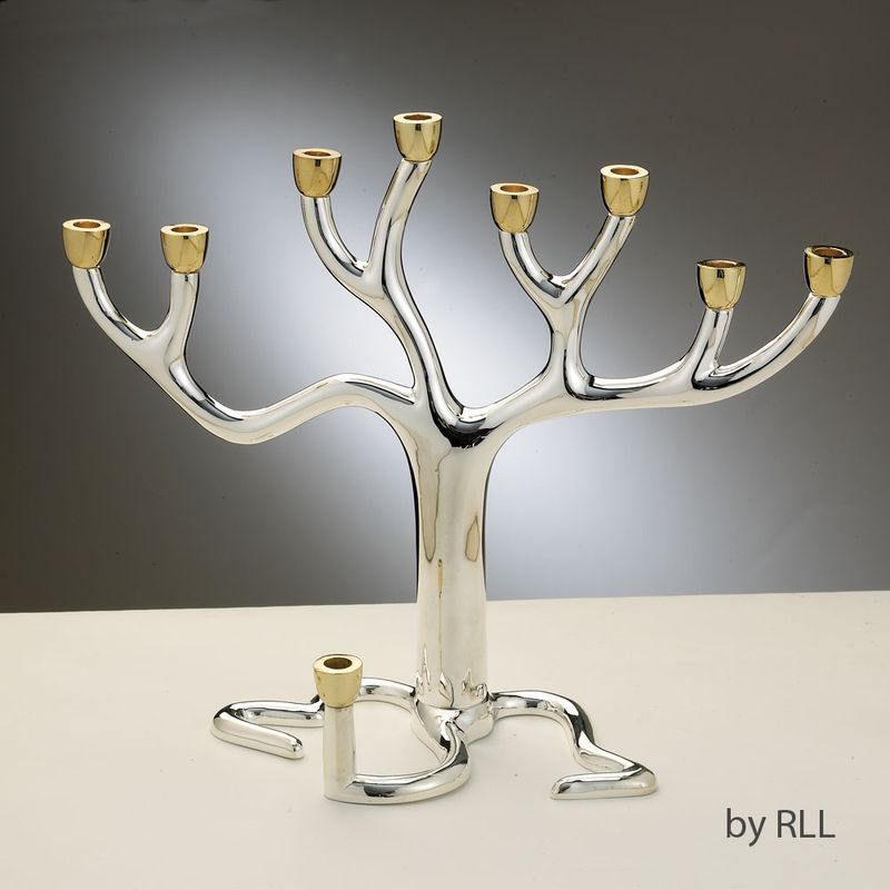 MENORAH,TREE OF LIFE™ SLVRPLT GLDTONE CUPS,11"x9",GIFT BOX