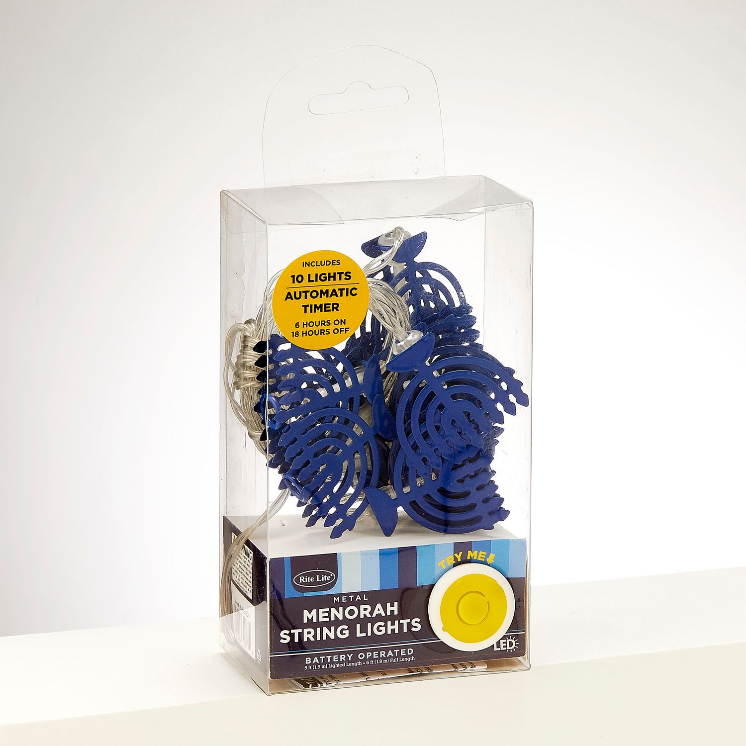 MENORAHS LED LIGHT STRING, BLUE METAL,10PCS,BATT OP,6',GFT BOX