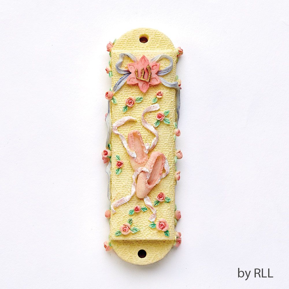 MEZUZAH, BALLET SHOES, W/ FLOWERS, RESIN, 4 1/2"