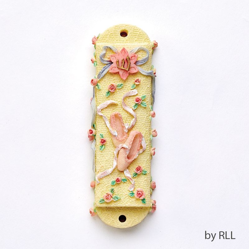 MEZUZAH, BALLET SHOES, W/ FLOWERS, RESIN, 4 1/2"