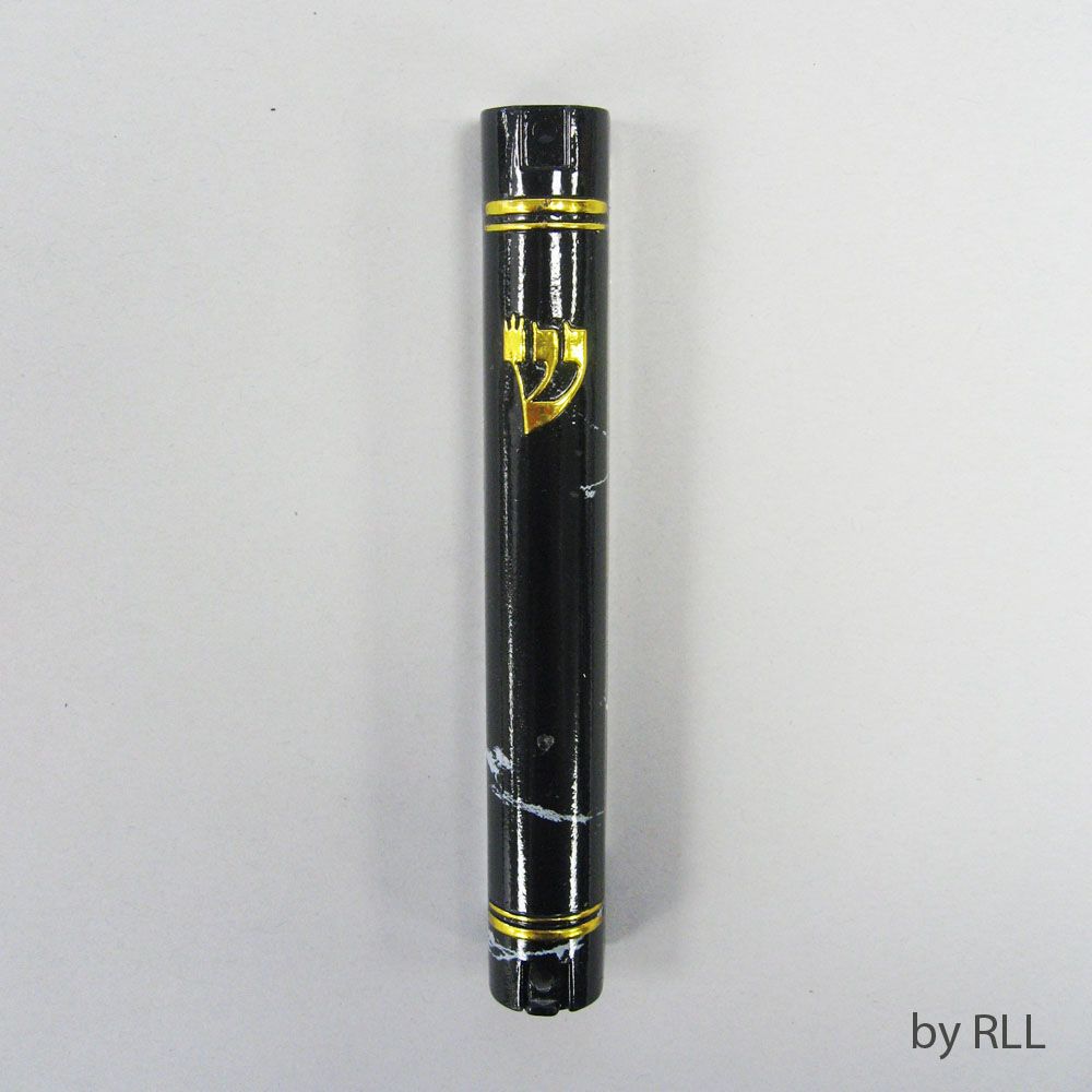 MEZUZAH, WATERPROOF, MARBLEIZED BLACK, PLASTIC, 4"