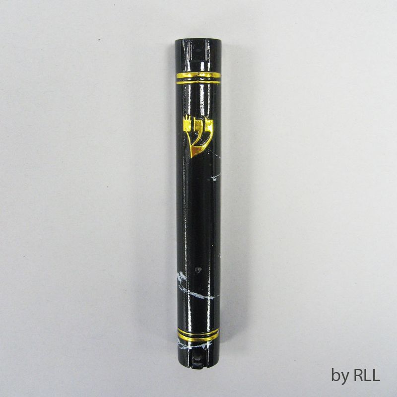 MEZUZAH, WATERPROOF, MARBLEIZED BLACK, PLASTIC, 4"