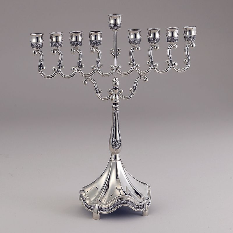 MENORAH, "CURLICUES", SILVERTONE, 7"x8", UPC TAG