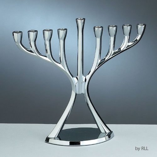 MENORAH, MODERN, ALUMINUM, CHROME FINISH, 9"x9", TAG