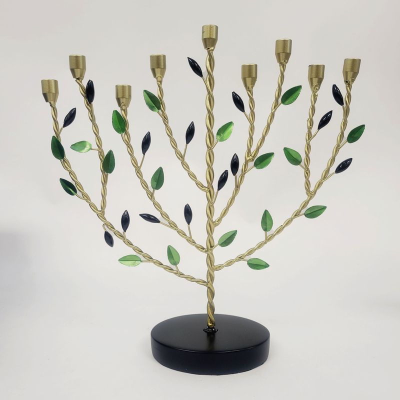 MENORAH, OLIVE TREE, HAND CRAFTED METAL, 9.5 x 10.5, GIFT BOX