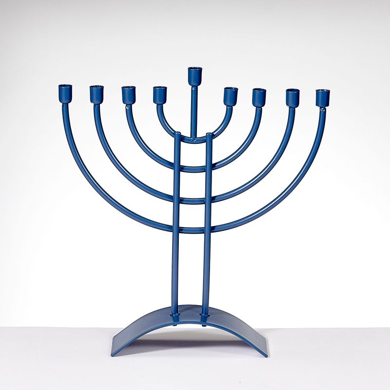MENORAH,"TRADITIONAL",STEEL,MATTE SLATE BLUE FINISH,8"x9",TAG