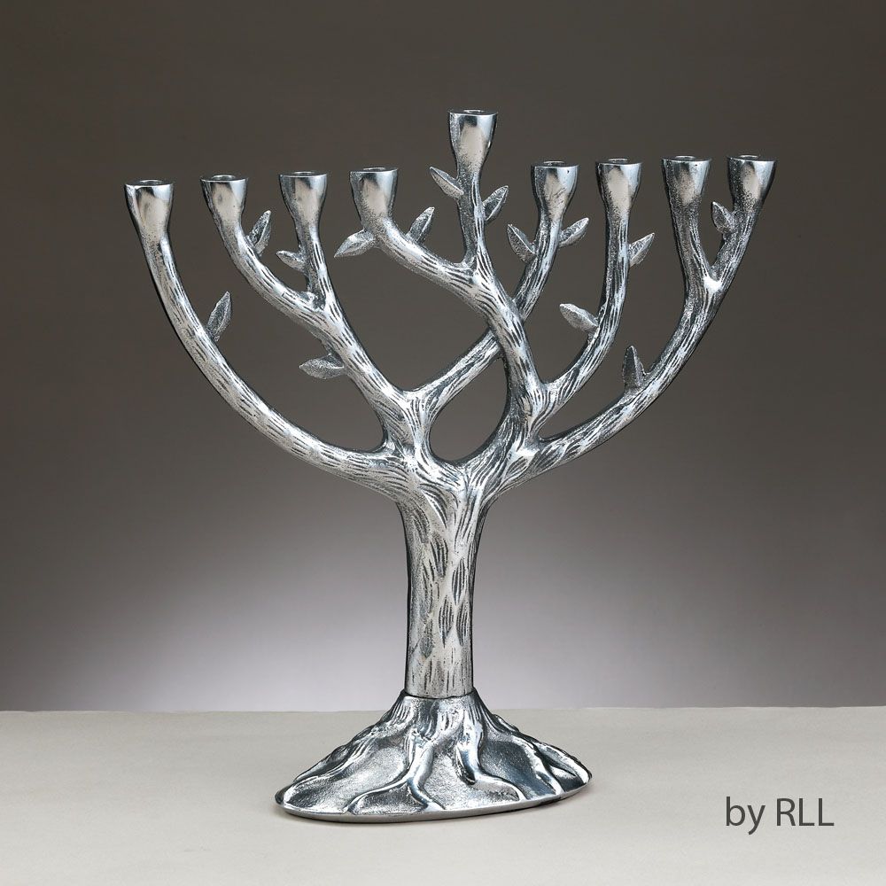 MENORAH,TEXTURED TREE OF LIFE™, ANTIQUE ALUM,10"x11",VELVET POUCH