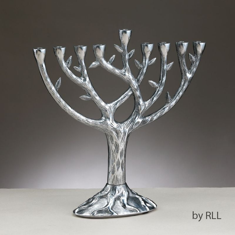MENORAH,TEXTURED TREE OF LIFE™, ANTIQUE ALUM,10"x11",VELVET POUCH