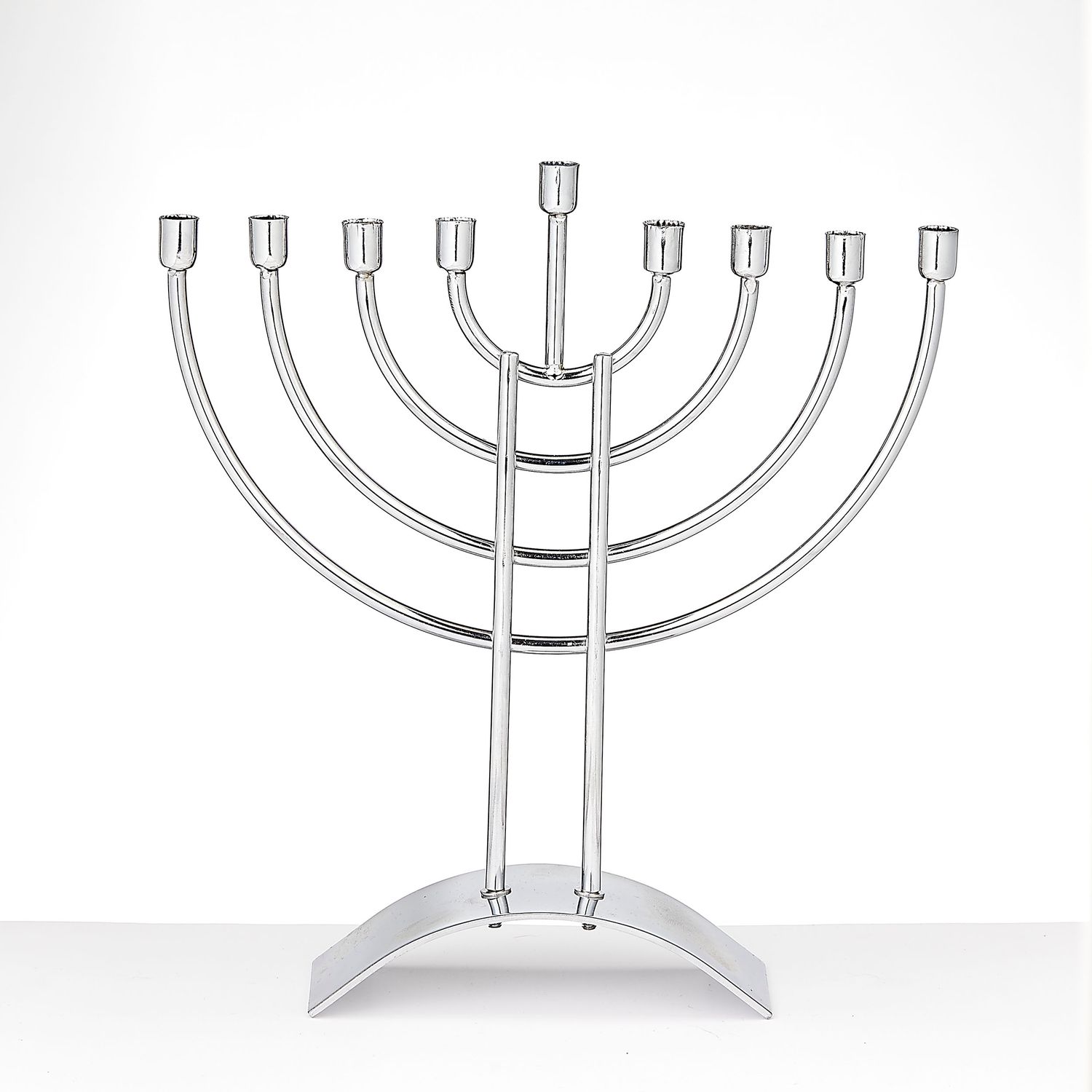 MENORAH,"TRADITIONAL",STEEL,CHROME PLATED,8"x9",TAG