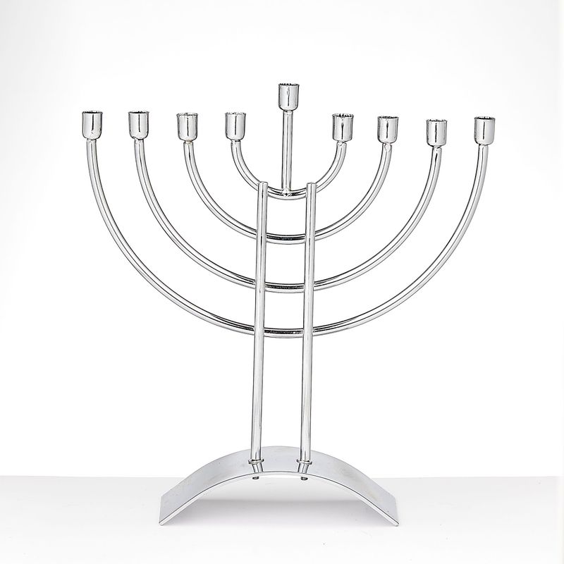 MENORAH,"TRADITIONAL",STEEL,CHROME PLATED,8"x9",TAG