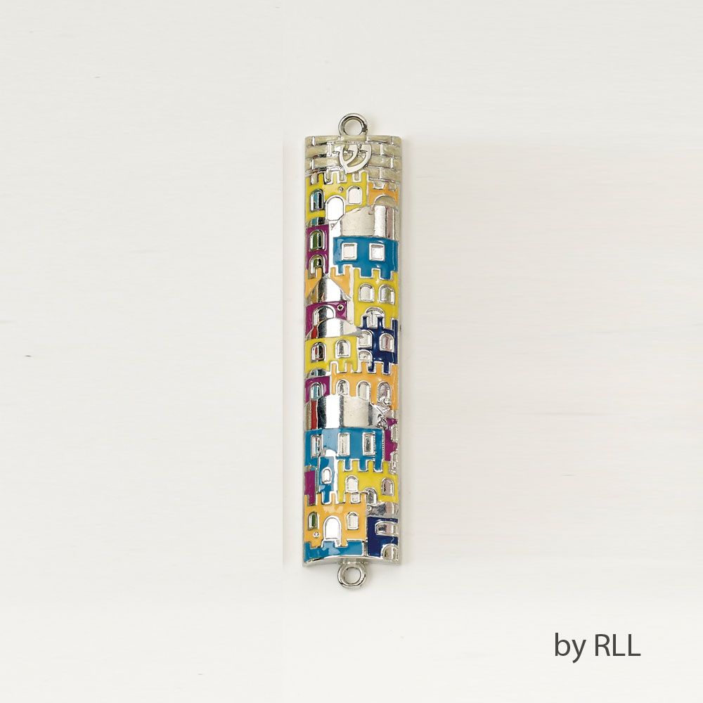MEZUZAH, ENAMEL, JERUSALEM, 5", GIFT BOX