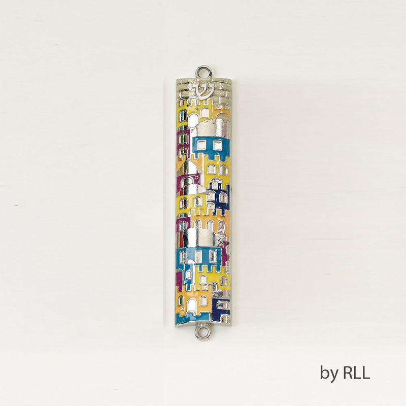 MEZUZAH, ENAMEL, JERUSALEM, 5", GIFT BOX