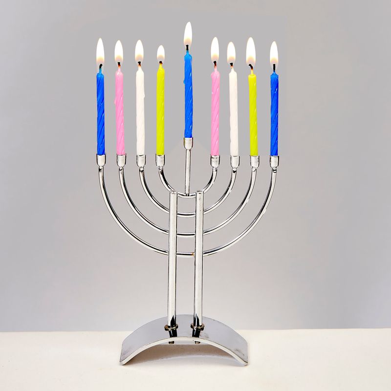 MINI MENORAH SET,HANDCRAFTED STEEL,W/24 BIRTHDAY CNDLS,4"x5",CBX