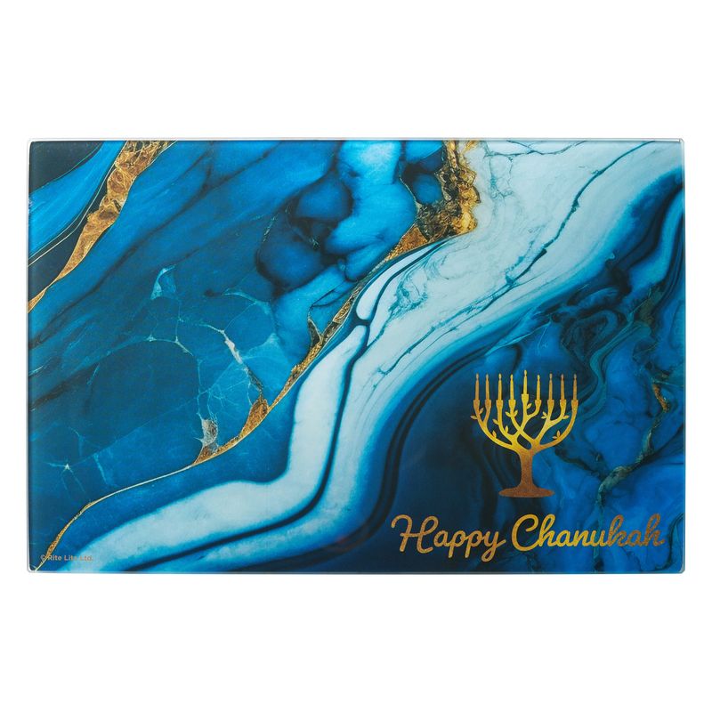 MENORAH DRIP TRAY,"BLUE MARBLE",TEMPERD GLASS,12"x8",LABEL,6/DIS