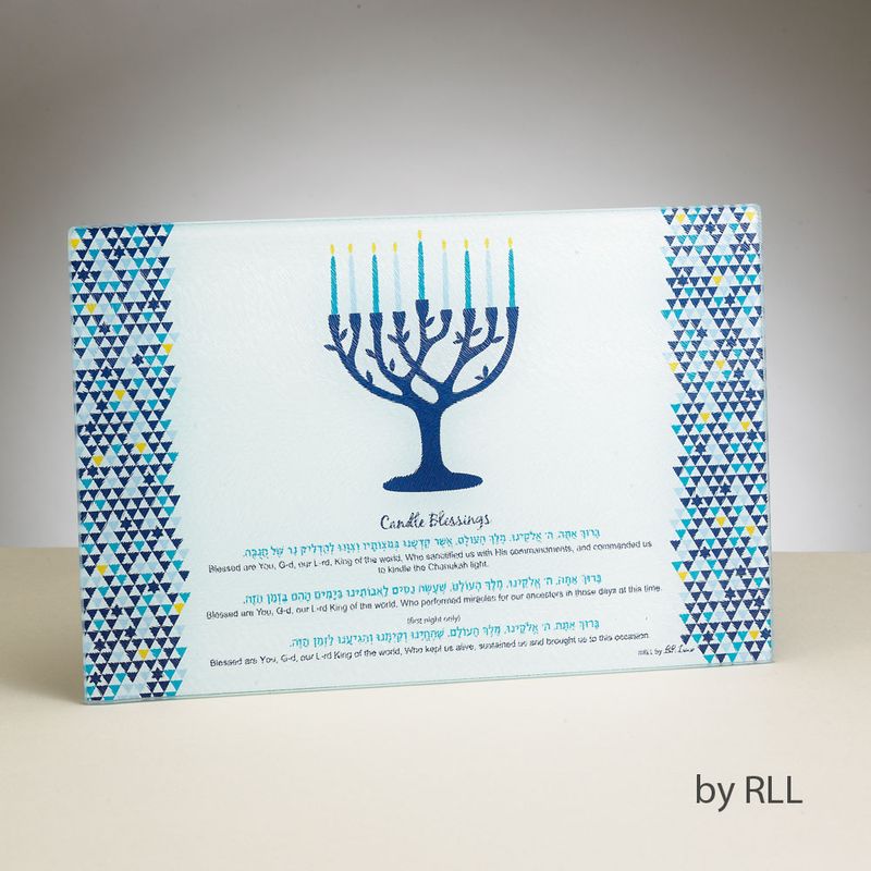 MENORAH DRIP TRAY,"TREE OF LIFE",TEMPERD GLASS,12"x8",LABEL,6/DIS