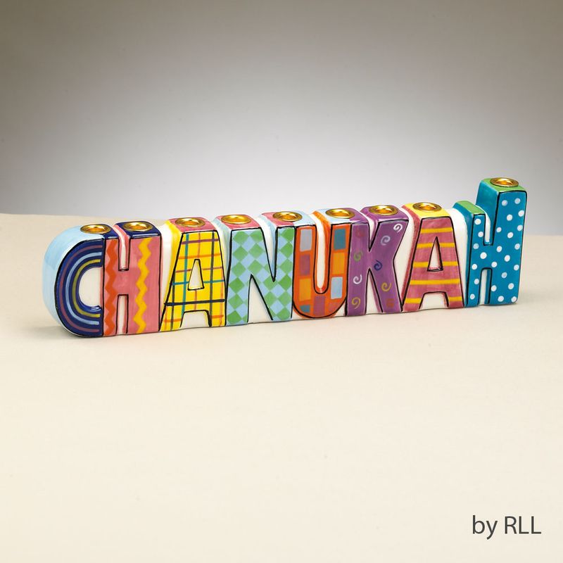 MENORAH, "CHANUKAH", HAND-PAINTED CERAMIC, 11"X3", GIFT BOX-1