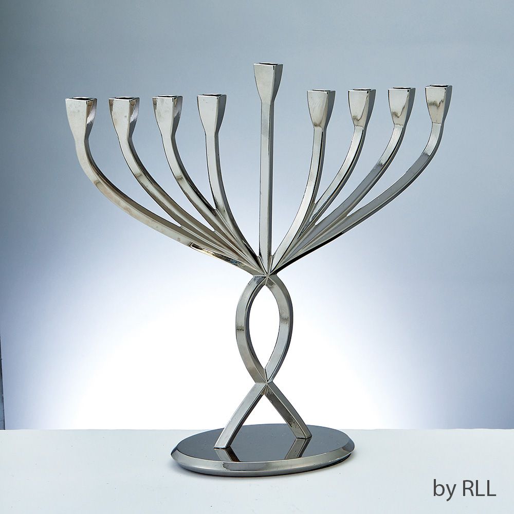 MENORAH, "FACETS OF LIGHT", ALUMINUM,CHROME FINISH, 9"x9", TAG