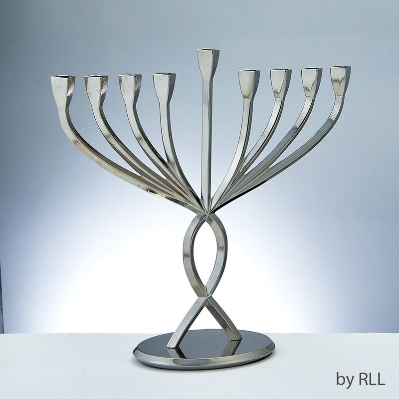 MENORAH, "FACETS OF LIGHT", ALUMINUM,CHROME FINISH, 9"x9", TAG