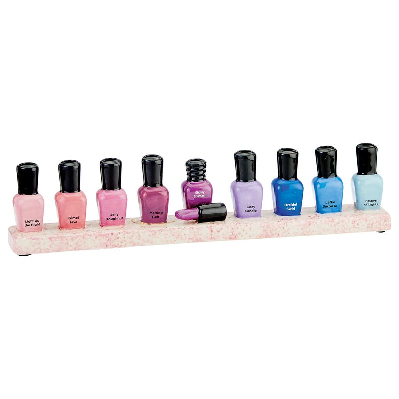 MENORAH, "NAIL POLISH", HAND-PAINTED CERAMIC,12 x 3", COLOR BOX