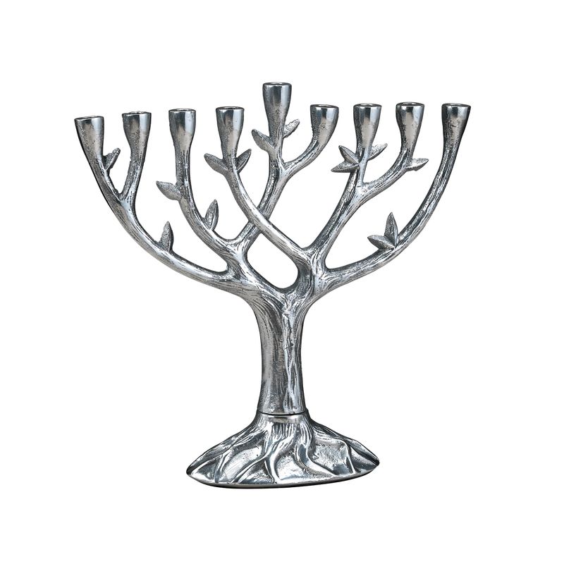 MENORAH, TEXTURED TREE OF LIFE™, ANTQ ALUM, 8.5"H,TAG
