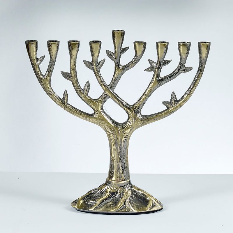 MENORAH,TEXTURED TREE OF LIFE™,ALUM,ANTQ BRONZE FINISH,8.5"H,TAG