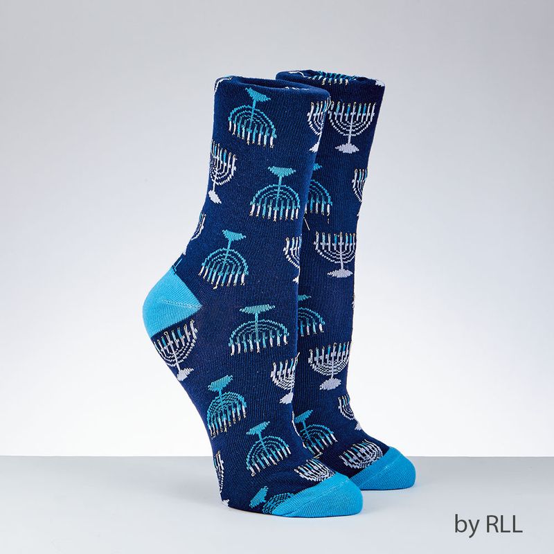 MENORAHS SOCKS, W/ METALLIC, COTTON BLEND, ADULT CREW, CARDED